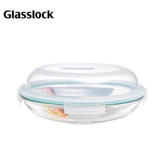 GLASSLOCK  钢化玻璃汤盘鱼盘透明密封盘子带盖鱼盘韩式餐具盘 圆盘800ml