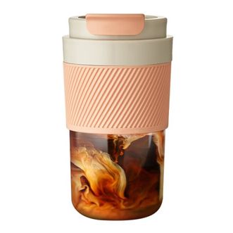 绿珠（lvzhu）   倾彩咖啡杯520ml 高颜值双饮咖啡杯耐热玻璃杯男女士便携水杯户外随行吸管杯子 柔粉色