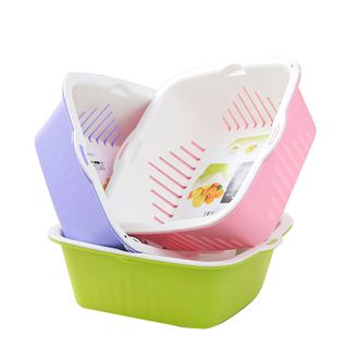 龙士达  双层塑料沥水篮3件套颜色随机 LJ-0628+0629+0630