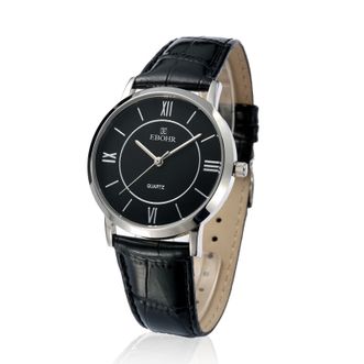 依波表/EBOHR  防水手表 简约休闲石英皮表带 时尚男女对表黑盘