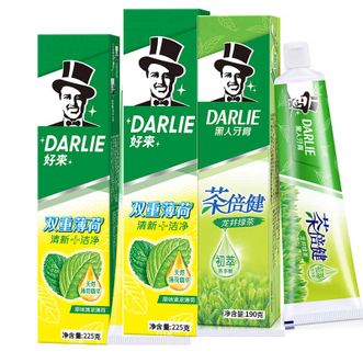 好来  【原黑人牙膏】茶倍健龙井绿茶双重薄荷牙膏清新口气牙渍美白正品 3支家庭装