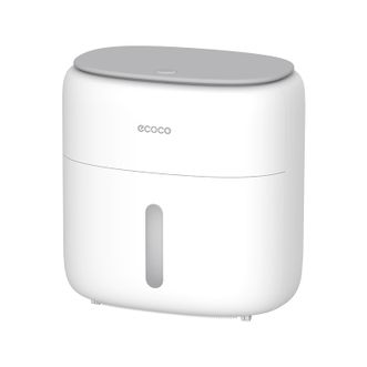 意可可/ecoco  卫生间纸巾盒双层 厕所置物架壁挂式免打孔大容量卷纸盒E2321灰