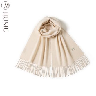 玖慕/JIUMU  100%羊毛围巾女士秋冬季24新百搭加厚保暖纯色情侣款围脖披肩 椰奶米