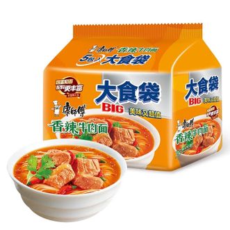 康师傅  大食袋香辣牛肉面五连包144g*5袋