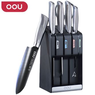 OOU  银钛飞鸟抗菌刀具系列六件套 具套装菜刀套装厨房厨具家用套刀切菜刀