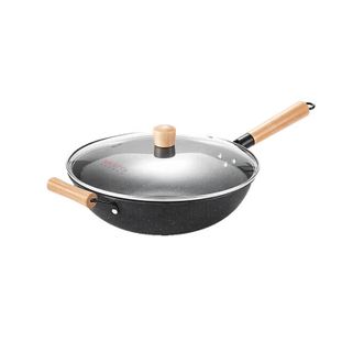 MAXCOOK  不粘炒锅 精铁带盖带木铲电磁炉 明火通用不粘涂层34cm MCC9335