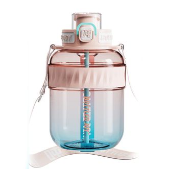 吨吨BOTTLEDJOY  COOL吨吨渐变吨吨桶便携背带炫彩水杯耐高温大容量健身杯  漫粉蓝 1.1L     D9