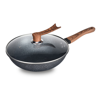 DStt  麦饭石炒锅32cm 悦福家用不粘炒锅 燃气灶电磁炉通用