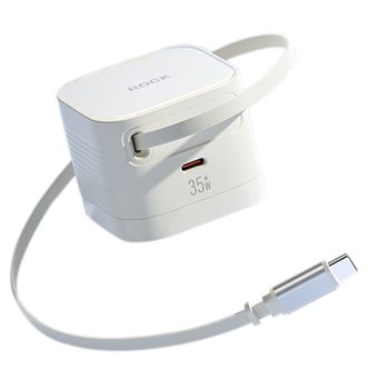 洛克/Rock  35W伸缩线充电器适用苹果华为iPhone16ProMax手机自带数据线快充头便携电脑MacBook抽拉氮化镓