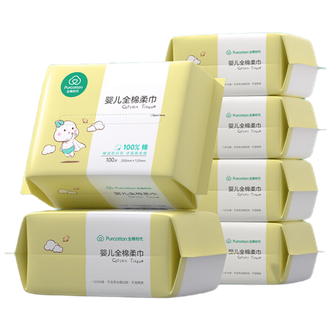 全棉时代/PURCOTTON  婴儿全棉柔巾6组包45g平纹,200*120mm,100片/包,6包/袋（单位：袋）