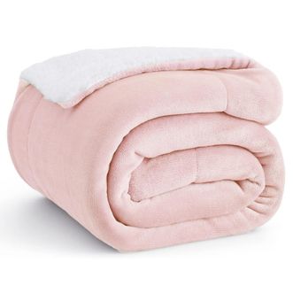 宜恋  双层加厚羊羔绒+法兰绒 保暖毯子 BD 粉色 130*150cm