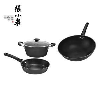 张小泉  精铁雪波纹锅具三件套炒锅汤锅煎锅家庭锅具套装  C35423000