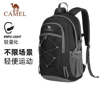 骆驼/Camel  户外双肩包男女 30L徒步旅行运动登山包大容量轻便防泼水背包 黑色，574D789628