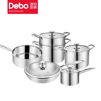 Debo  德铂蒸锅汤锅奶锅炒锅煎锅深锅刀具不锈钢厨具13件套瓦尔登堡