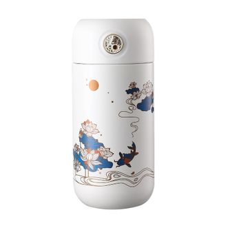 物生物（RELEA）  中国风 摇一摇暖手云图保温杯316不锈钢摇摇热暖手杯泡茶杯迷你水杯 玉白 200ml