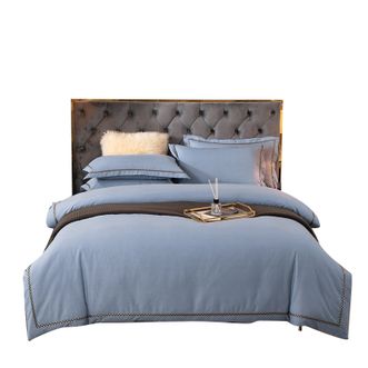 金丝莉KINTHERI/朴宿生活全棉磨绒套件 蓝色 纯色加厚被套床单枕套纯棉四件套