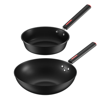 DStt  精铁锅具两件套 炒锅30cm煎锅22cm 乐滋滋厨具两件套 燃气灶电磁炉通用