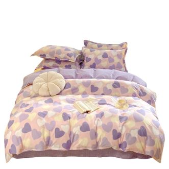 宜恋  【全棉四件套双人1.8米】亲肤不掉色 四季通用 紫霞 200*230cm