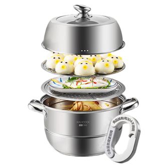MAXCOOK  蒸锅 食品接触用304不锈钢健康无涂层经久耐用二层蒸锅 加厚复底汤锅 燃气电磁炉通用MCZ223 34cm