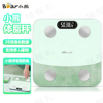 小熊/Bear  体重秤 家用办公室宿舍学生便携智能体重检测秤男女减肥专用28项身体数据蓝牙连接 （充电款）青绿色