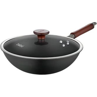 Debo  德铂高纯铁铁锅（带盖） 32cm木制手柄 窒氮工艺不易锈 DEP-DS326