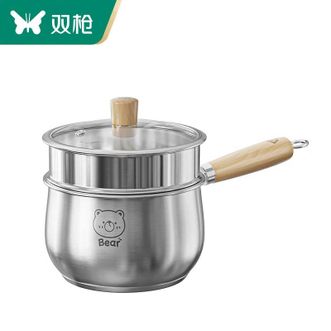 双枪（Suncha）  不锈钢一人食小锅小奶锅宝宝辅食锅婴儿煎煮一体不粘汤锅