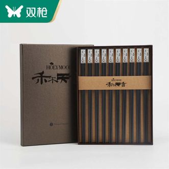 双枪（Suncha）  筷子杭州西湖三潭印月礼盒筷红酸枝木筷家用纪念贺礼伴手礼 合金印月箸（银)10双装