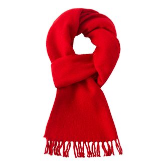 恒源祥  毛围巾秋冬保暖加厚纯羊毛纯色围巾情侣款礼盒装 大红 30*180cm