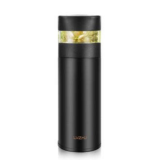 绿珠（lvzhu）控茶保温杯 360ML高档男女茶水分离泡茶杯不锈钢商务便携水杯 K1573（黑）