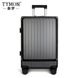 泰梦/TYMON  行李箱前开盖多功能拉杆箱 商务登机箱旅行箱拉链款 东方金甲 深灰色 20英寸