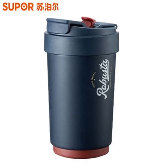 苏泊尔（SUPOR）  晶瓷一盖双饮保温杯 不锈钢内胆吸管杯 便携恒温泡茶咖啡杯子 丹宁蓝450ml