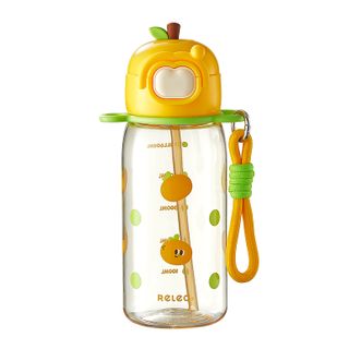 物生物  果汁派PPSU吸管杯背带款620mL 儿童学生便携水杯孕产妇吸管杯耐高温塑料杯 暖暖甜橙汁