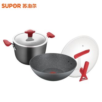 苏泊尔（SUPOR）火红点星星石不粘二件套 家用炒锅汤锅锅具2件套 TP21112T