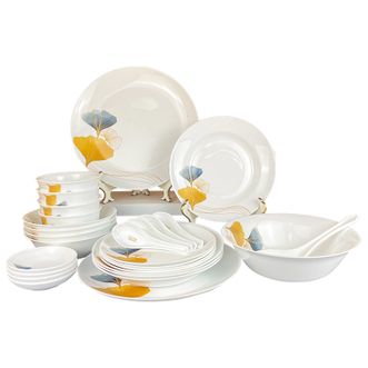 康宁（VISIONS）冰萃玲珑金银杏餐具28件套冰萃玲珑系列家用精致餐具碗勺碟组合套装CB-BSYX28/KZ/LS