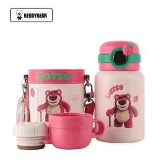 杯具熊（beddybear）   480mL容量儿童保温杯 一杯两用智能显示温度儿童吸管水杯学生便携保温水杯子（草莓熊）