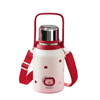 物生物  简诗保温杯 950ML小熊红红果 陶瓷大肚杯子茶杯保温杯 陶瓷杯JV012343-0950-HL