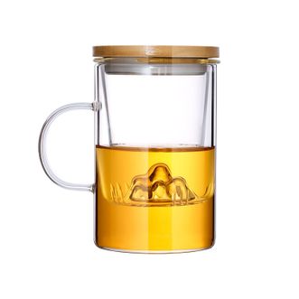 拜杰  带盖观山杯500ml  茶杯过滤茶水分离杯耐热玻璃杯泡茶杯礼物