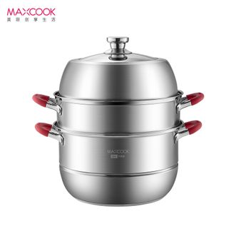 美厨（MAXCOOK）  正品 304不锈钢复底三层多用蒸锅28cm家用可视盖蒸锅MCLP605