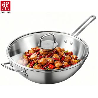 双立人  炒锅 健康不锈钢无涂层炒锅32cm中式炒菜锅烹饪锅具导热均匀 适用多种炉灶