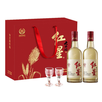 红星  二锅头 大曲酿 清香型高度纯粮白酒 52度500mL*2瓶 礼盒装附酒具 北京特产礼品 节日礼品