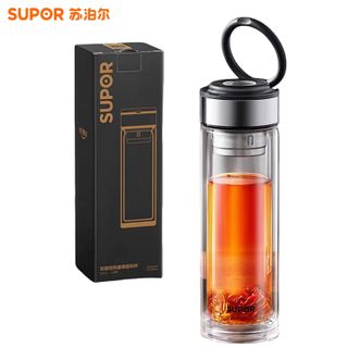 苏泊尔（SUPOR）  双层耐热玻璃提环杯 400ML双层加厚玻璃便携式水杯 行砚黑