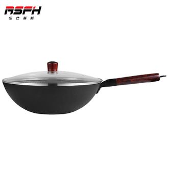 乐仕菲斯（RSFH）  黑钻炒锅铁锅32cm家用厨房烹饪无涂层少油烟炒锅炒菜锅RS-ZY3211(玻璃盖）