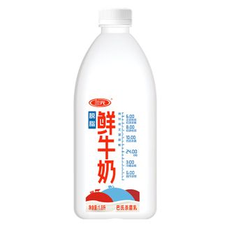 三元（SAN YUAN）  0脂肪脱脂 鲜牛奶1.8L 大桶家庭装 巴氏杀菌 健身伴侣