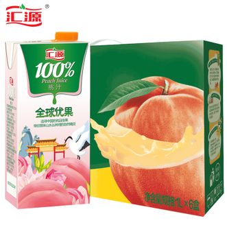 汇源果汁100%浓缩桃汁1L*6盒饮料礼盒装整箱