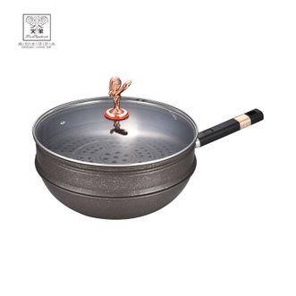 火象麦饭石蒸炒锅不粘锅家用平底炒菜锅燃气电磁炉通用炒锅 32cm