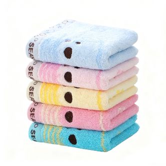 金号  纯棉家用儿童女士洗脸小毛巾全棉卡通幼儿园中号长方形洗脸巾柔软吸水不易掉毛 5色各一条