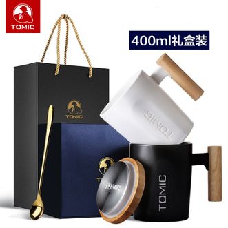 特美刻TOMIC 创意陶瓷木柄马克杯【礼盒装400ml】杯子情侣水杯木手柄咖啡杯赢杯马克杯男女办公水杯牛奶果汁早餐杯礼盒装400ml