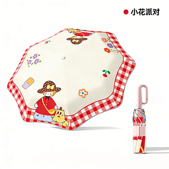 美度MAYDU   三折全自动环扣雨伞原角防戳安全防回弹儿童伞防晒晴雨两用伞 M3075 小红帽-红色