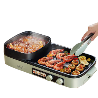 小熊/Bear  电烧烤炉多功能料理锅电火锅无烟电烤炉烤肉机烤涮一体锅烧烤机E20V1