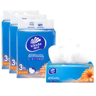 维达  超韧抽纸餐巾纸面巾纸卫生纸3层102抽*9包